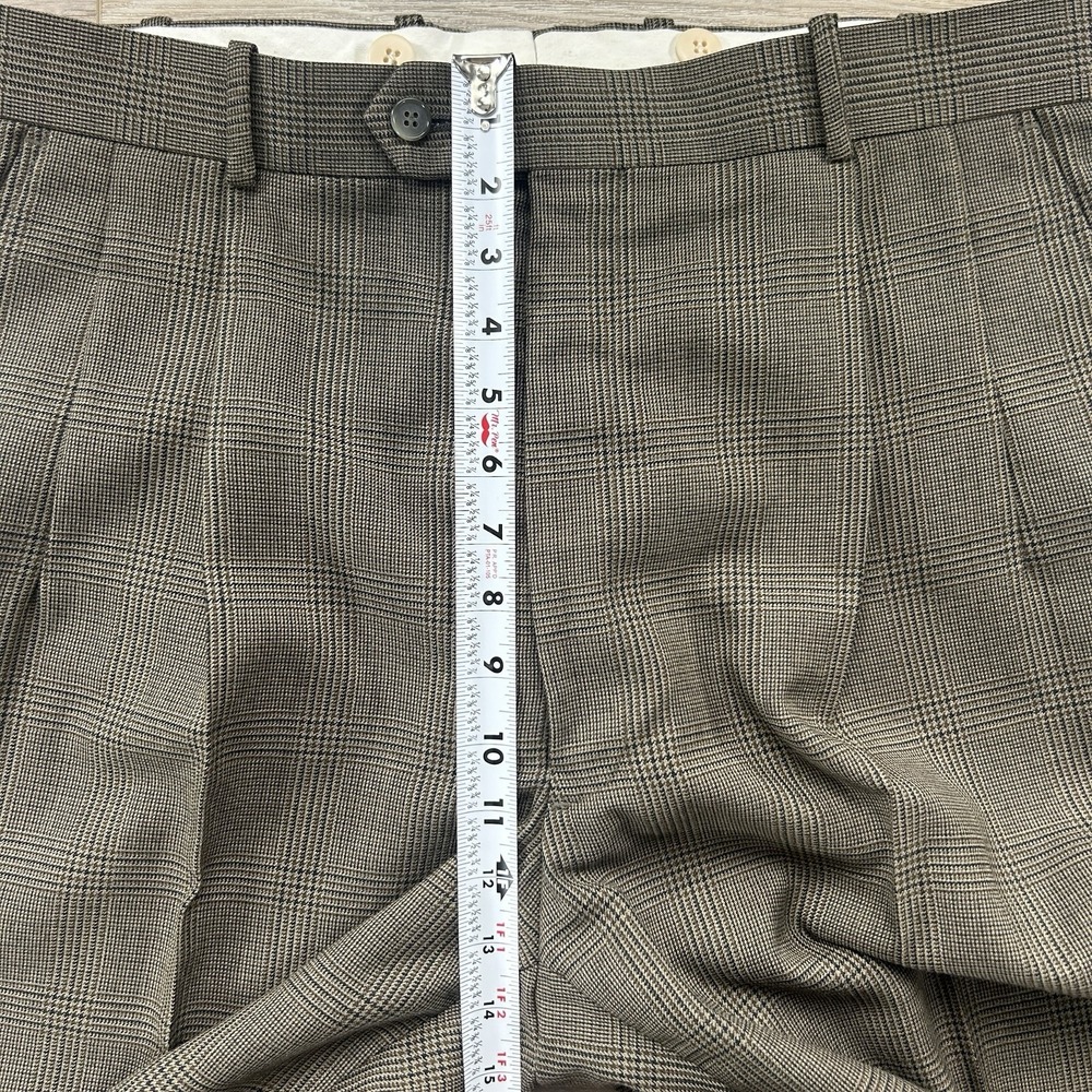 Vintage J.RIGGINS Men's Size 37 Long Brown Plaid Wool Blend Pleated Cuff Pants - Picture 12 of 14